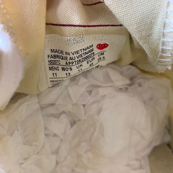 Converse Comme Des Garcons Play White Canvas Mens 11 / Womens 13 - Picture 6 of 7